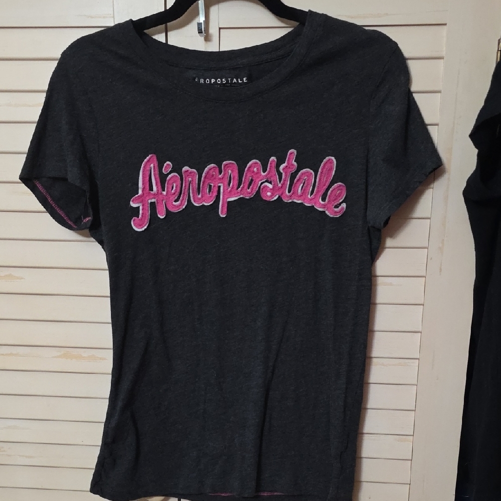 Aeropostale Charcoal Tee with Pink Script